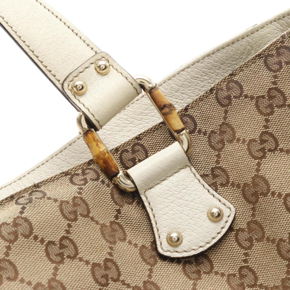 GUCCI Cream Leather Bamboo Tote Bag - Picture 7 of 10